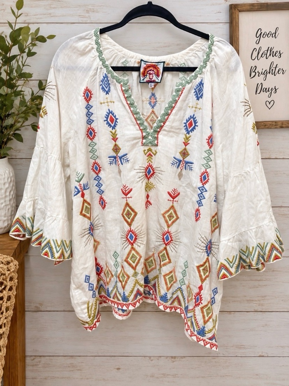 Johnny Was 100% Linen Embroidered Boho Tunic Top Women’s Medium